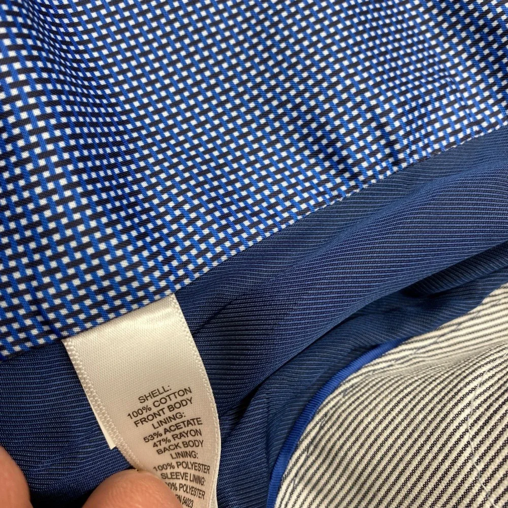 Banana Republic Blazer Mens 40L Blue Seersucker Elbow Patch Tailored Sport Coat
